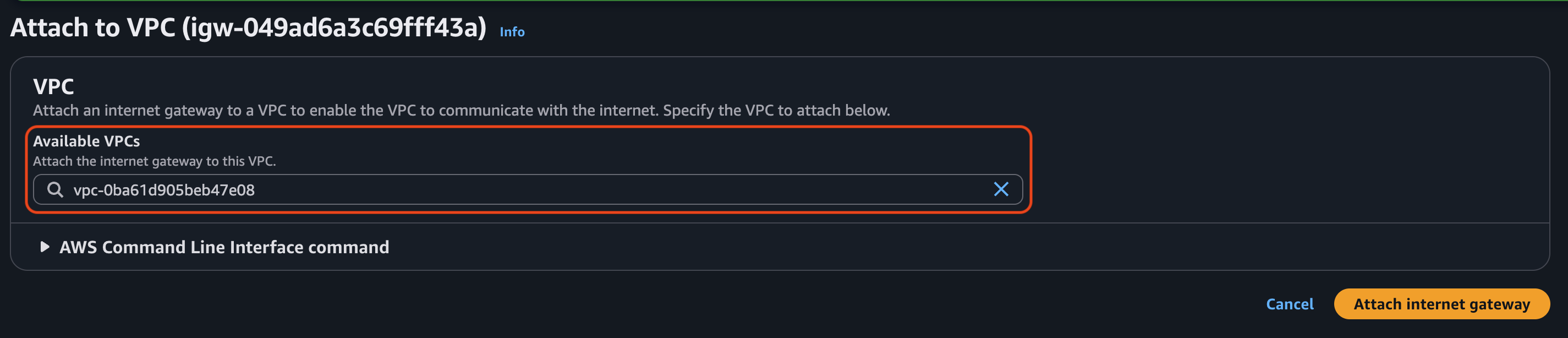 Attach VPC