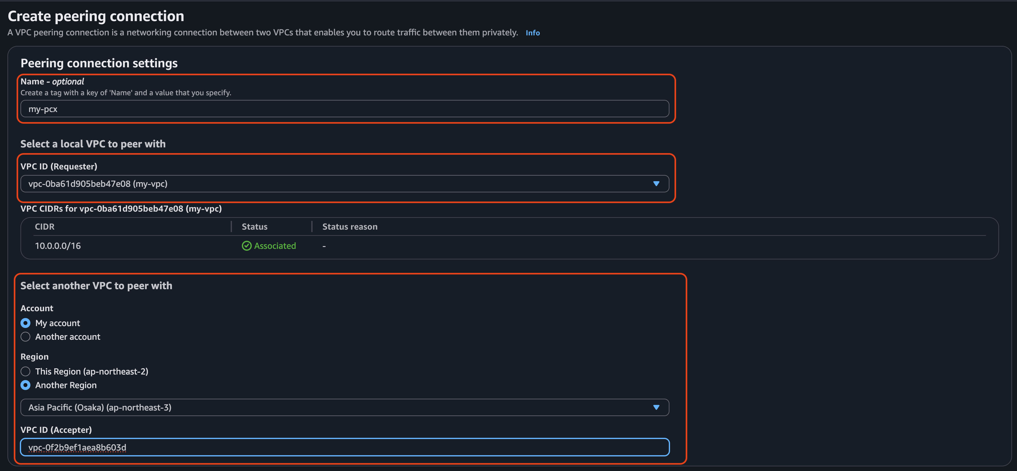 Create Peering Connection