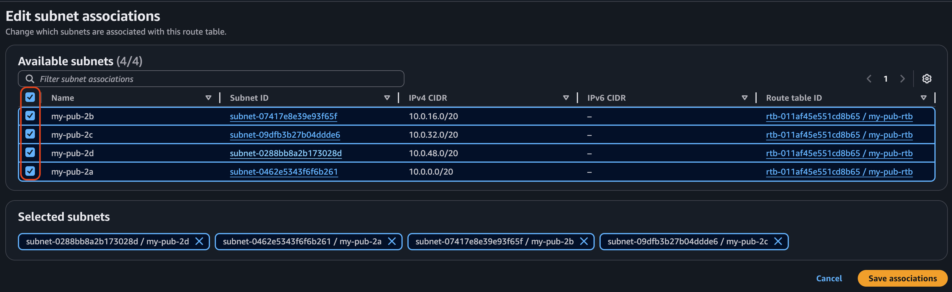 Edit subnet Association